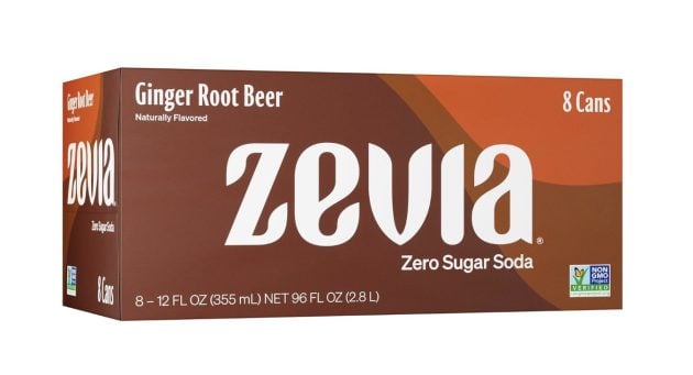 Zevia Zero Sugar, Ginger Root Beer Soda, Caffeine Free, 12 Fl Oz Cans (Pack of 8)